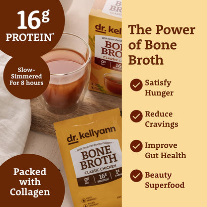 Dr. Kellyann Bone Broth Packets Variety Pack (4 Boxes, 28 Servings) - Grass-Fed Collagen, Keto & Paleo-Friendly