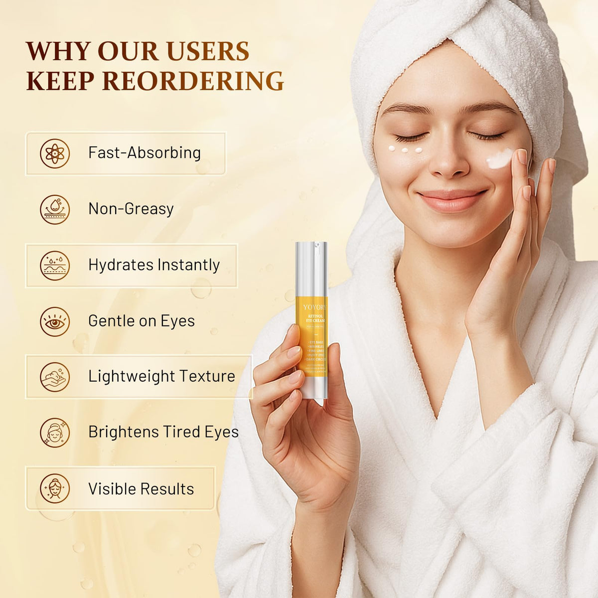 Rapid Retinol Eye Cream (0.67 fl oz) - Anti-Aging Treatment for Eye Bags, Dark Circles & Wrinkles | Hydrating Under Eye Moisturizer for Men & Women (Yellow Edition)
