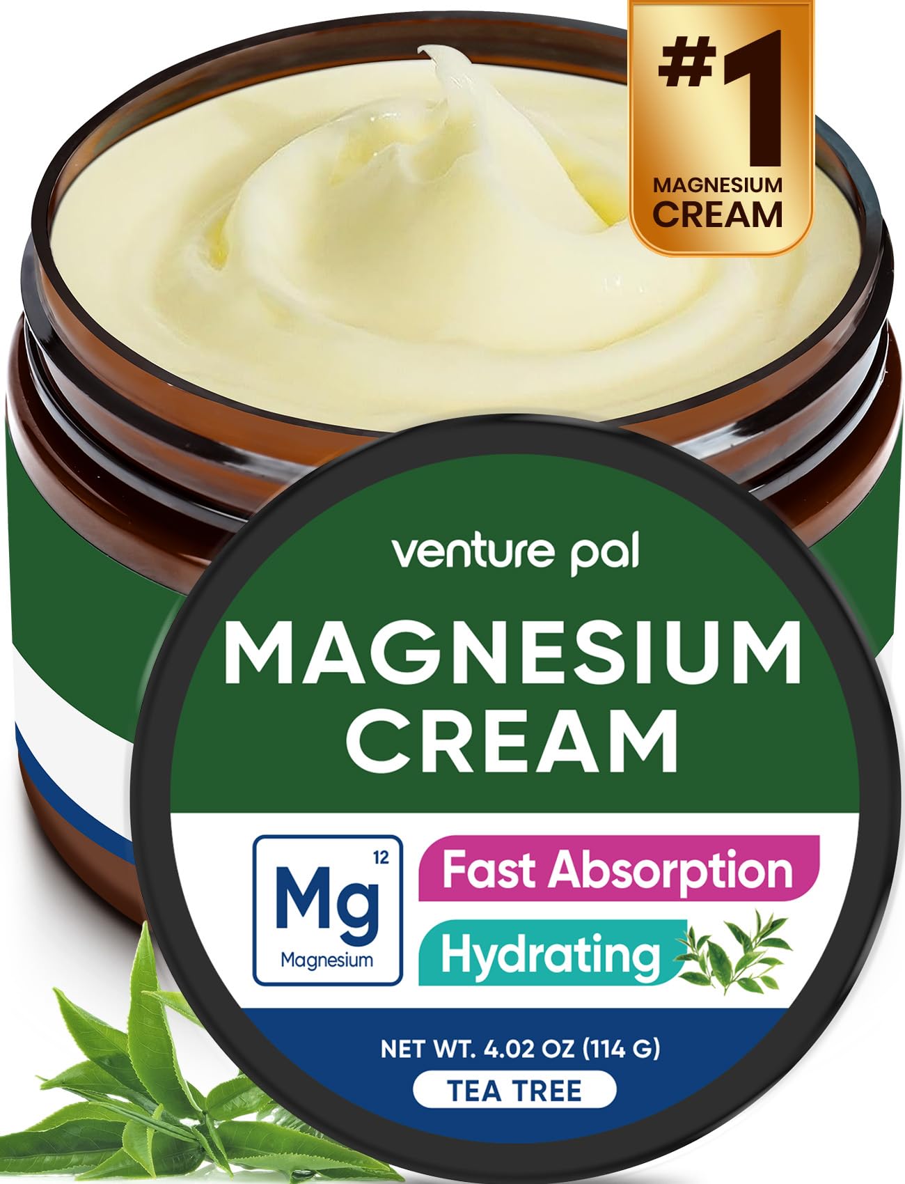 Venture Pal Topical Magnesium Cream, Highly Concentrated Magnesium Lotion - Fast-Absorbing Magnesium Moisturizing Cream with Coconut Oil, Shea Butter & Hyaluronic Acid; Suitable for Kids