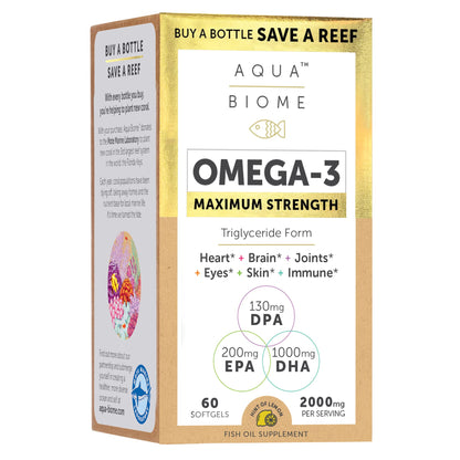 Aqua Biome by Enzymedica Omega 3 Fish Oil Maximum Strength - 120 Softgels - Fish Oil Omega 3 Fatty Acid Supplement for Women & Men, Source of DPA, EPA, & DHA, Heart & Brain Health Support, Gluten Free