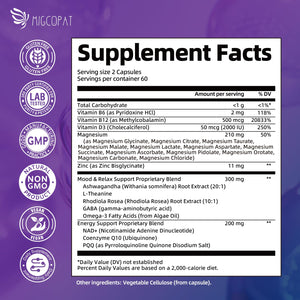 Migcopat Magnesium Complex w/Magnesium Glycinate, Malate, Citrate | 24-in-1 Magnesium Supplement w/Ashwagandha, L-Theanine & NAD+ | Supports Calm, Energy, Muscle & Sleep | Non-GMO, 120 Vegan Caps Migcopat buy supplements Au