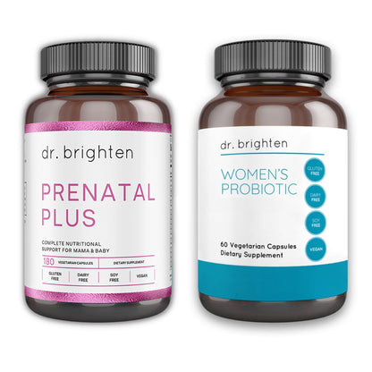 Dr. Brighten Prenatal Plus and Probiotic Dietary Supplements Bundle - Non-GMO, Vegan