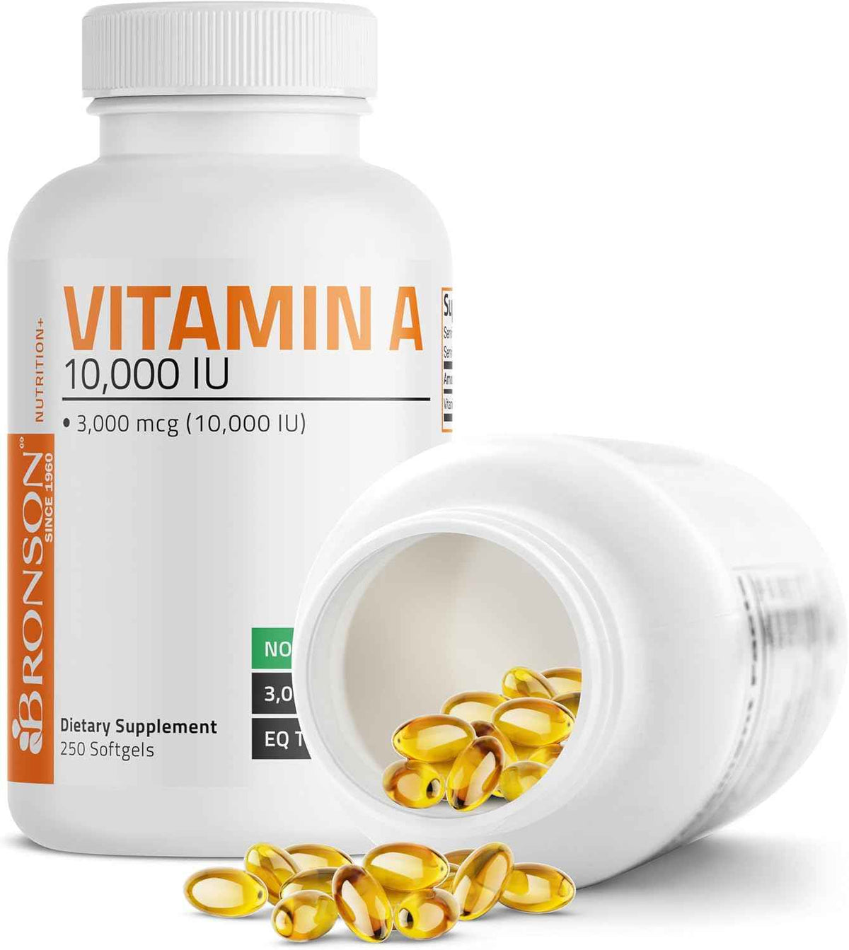 Bronson Vitamin A 10,000 IU Healthy Vision and Immune Support, 250 Softgels - Vitamin A Palmitate, Once-Daily Rapid Release, Skin, Growth & Reproduction Support, Non-GMO