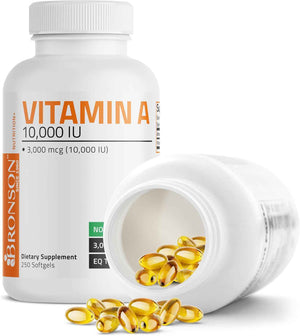 Bronson Vitamin A 10,000 IU Healthy Vision and Immune Support, 250 Softgels - Vitamin A Palmitate, Once-Daily Rapid Release, Skin, Growth & Reproduction Support, Non-GMO