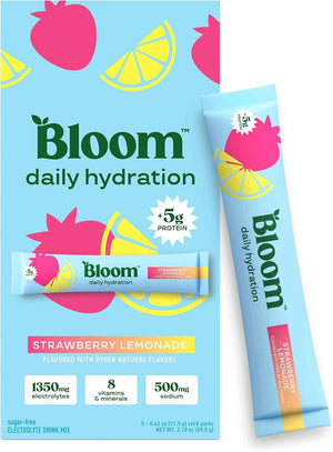 Bloom Nutrition Hydration Electrolyte Sticks, Strawberry Lemonade, 5 Count - Electrolytes with Collagen, 5g Protein, Vitamins & Minerals, Sugar Free Drink Mix