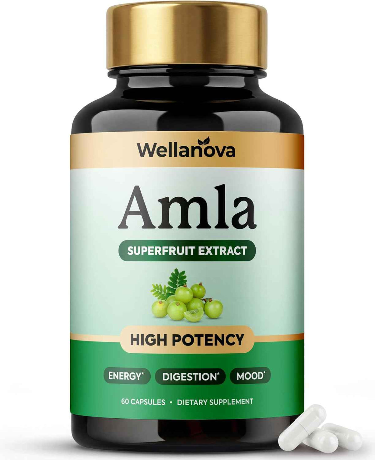 Amla Capsules 1000mg - Amla Superfruit Extract - 60 Capsules - from Indian Gooseberry (Amalaki), Ayurvedic Supplement, Antioxidant, Energy & Digestive Support - 60 Capsules
