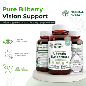 Natural Nutra Ultimate Eye Health Supplement - Bilberry & Blueberry Extract Blend for Day and Night Vision Support, Promotes Color Perception & Eye Clarity - Non-GMO, Vegan - 30 Capsules (Pack of 3)