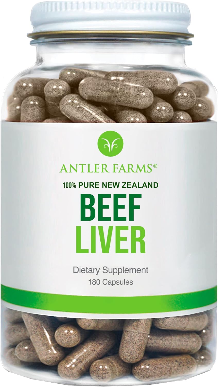 Antler Farms New Zealand Beef Liver Capsules - Grass Fed, 180 Capsules - 100% Pure Desiccated Grass Fed Beef Liver Supplement, Cold Processed, rBGH Free, No Fillers or Additives