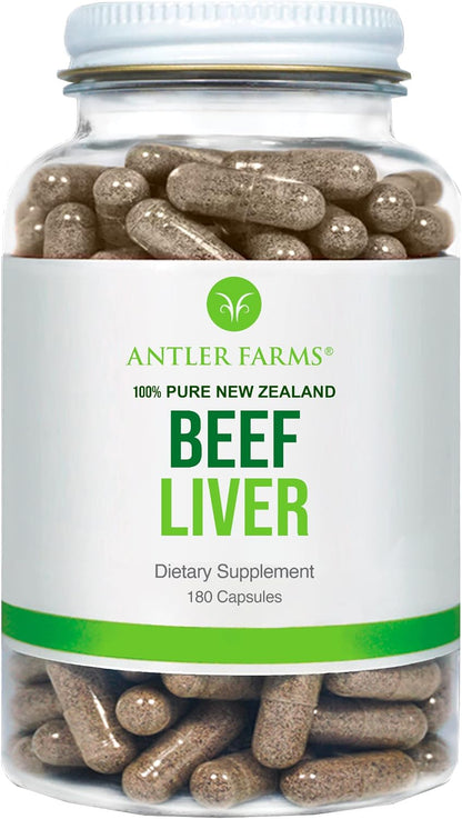 Antler Farms New Zealand Beef Liver Capsules - Grass Fed, 180 Capsules - 100% Pure Desiccated Grass Fed Beef Liver Supplement, Cold Processed, rBGH Free, No Fillers or Additives