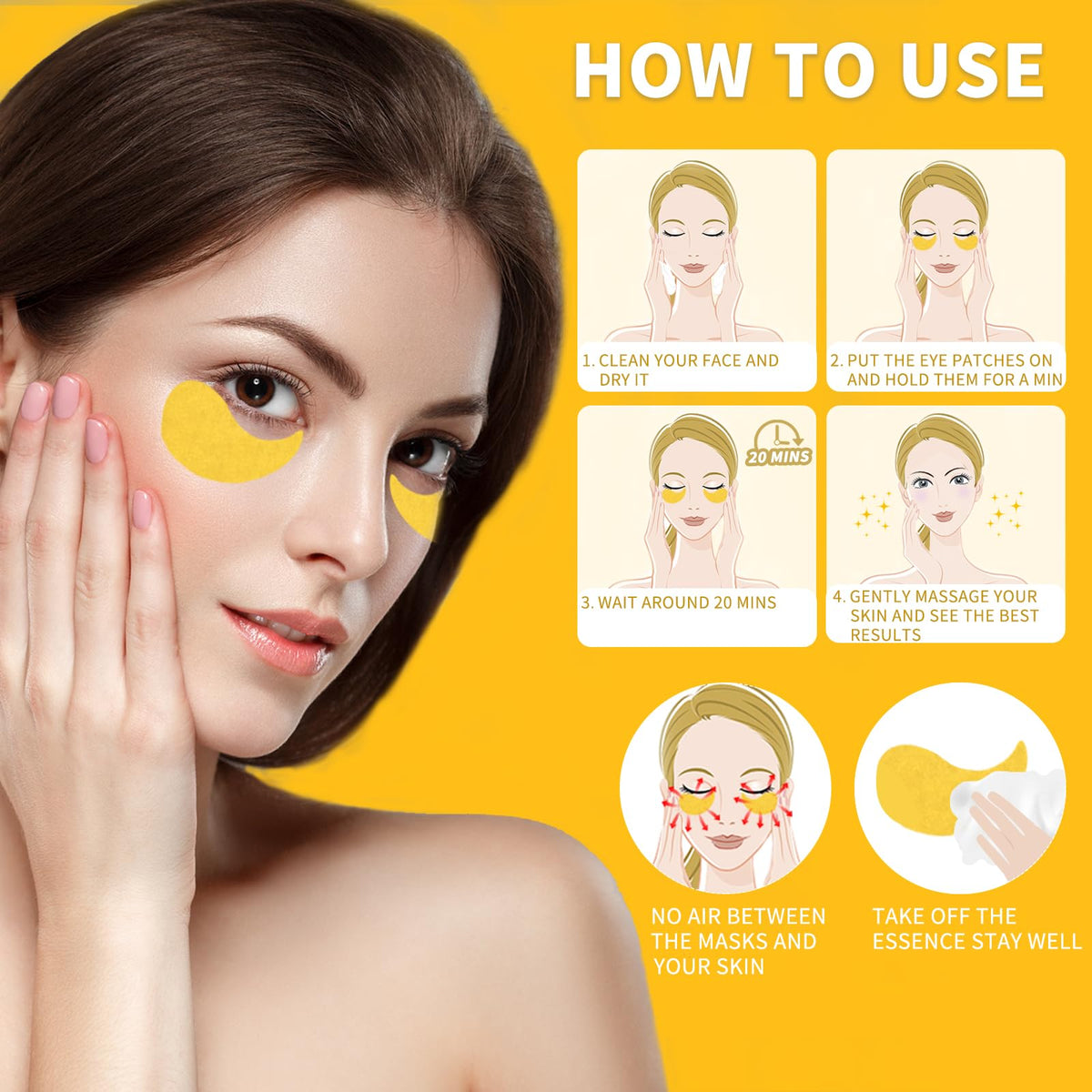Qyiywim 24K Gold Under Eye Patches – 70 PCS Eye Gel Pads for Dark Circles, Puffiness & Eye Bags