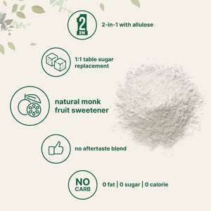 Monk Fruit Sweetener with Allulose, 2 lbs - No Erythritol - No Aftertaste, 1:1 White Sugar Substitute, Keto & Vegan Friendly, Zero Calorie - Great for Drinks, Coffee, Tea, Cookies - Non-GMO