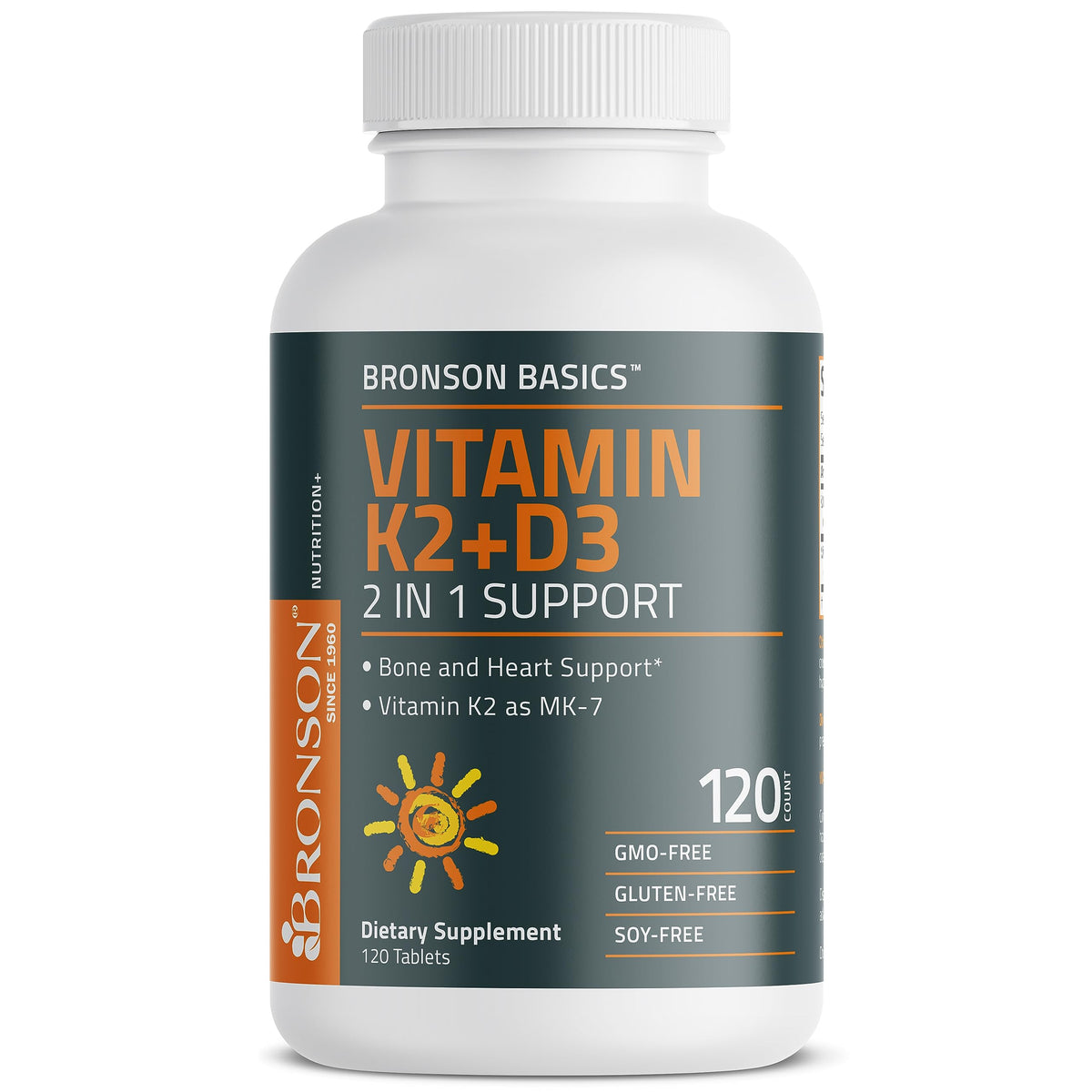 Bronson Basics Vitamin K2 D3 (MK7) Supplement Non-GMO Formula 5000IU (125 mcg)