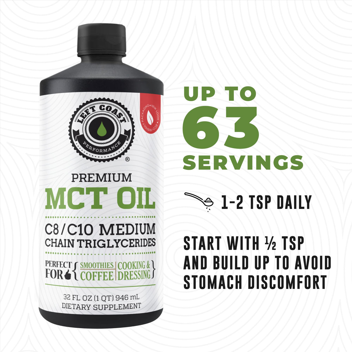 100% Coconut MCT Oil Liquid, 32 Fl Oz