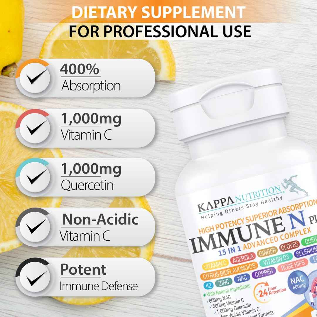 (90 Capsules), NAC 600mg, Quercetin 1,000mg, Vitamin C 500mg, Zinc 50mg, Vitamin D3 5,000iu, Selenium, Copper, Acerola, Ginger, Rutin, Citrus Bioflavonoids, Rose Hips, Echinacea, Immune N Plus 15 in 1