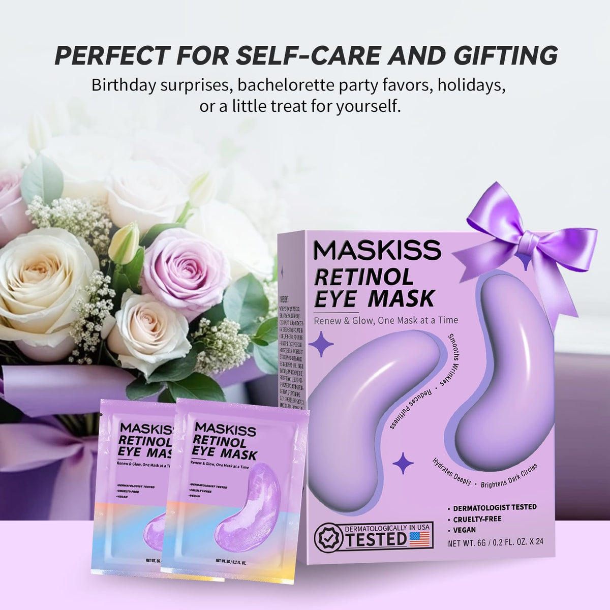 Maskiss Retinol Under Eye Patches (24 Pairs) - Firming Purple Eye Mask for Wrinkles, Dark Circles & Fine Lines