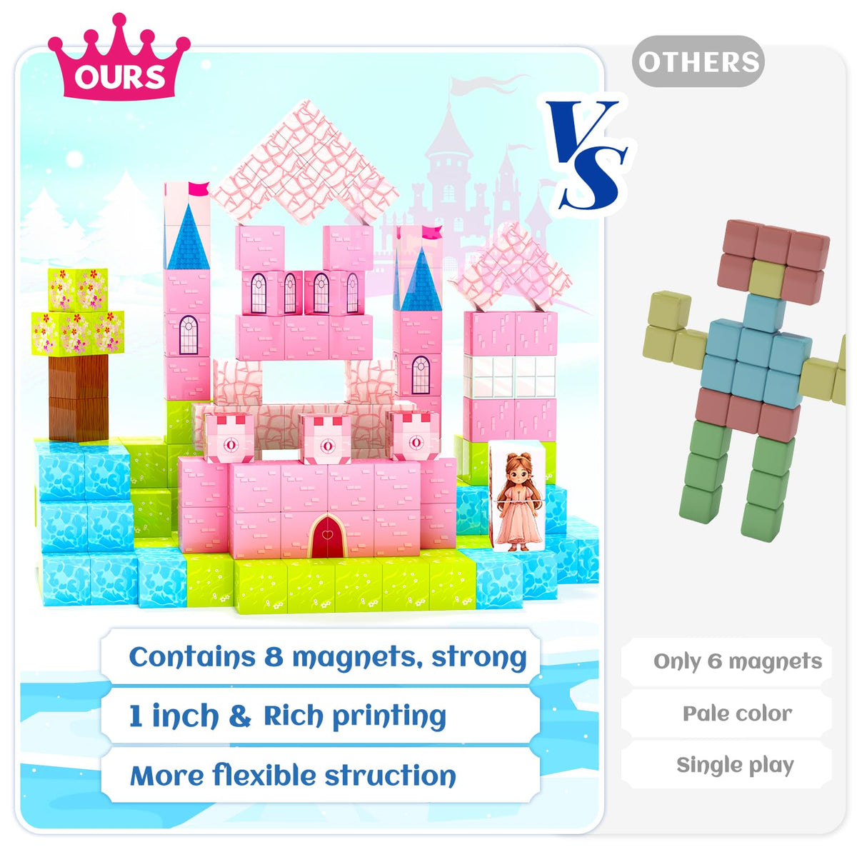 Hiwawind Updated Princess Magnetic Blocks for Girls, Princess Castle Magnetic Building Toys, STEM Montessori Sensory Toys for Toddlers 3-4 5-6 7-8, Creative Birthday Gifts for 3+ Year Old Girl