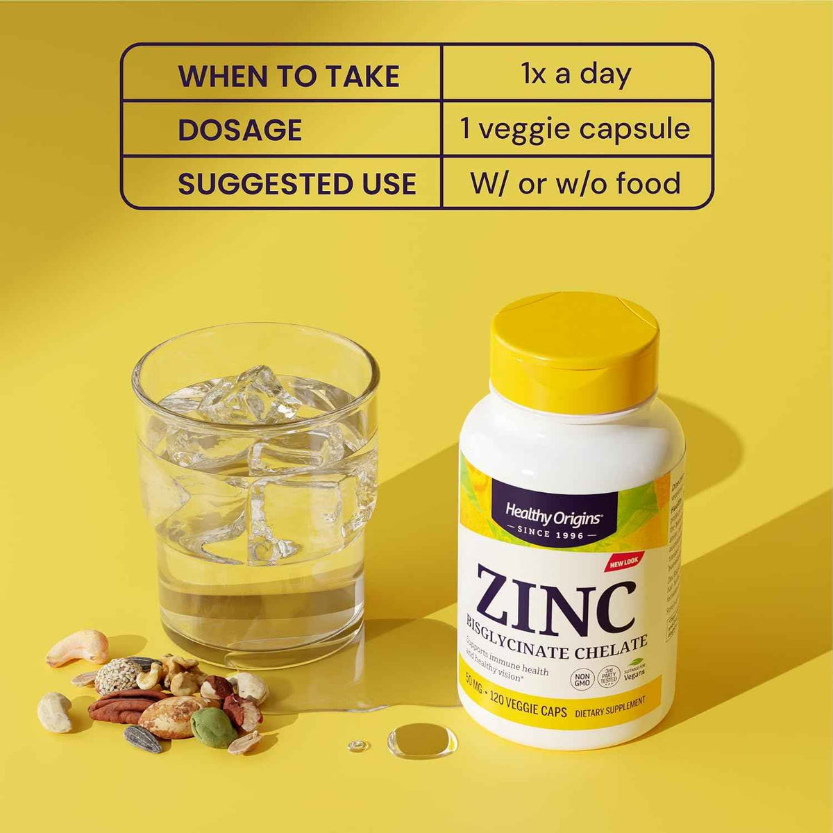 Healthy Origins Zinc Bisglycinate Chelate 50 mg, 120 Veggie Caps