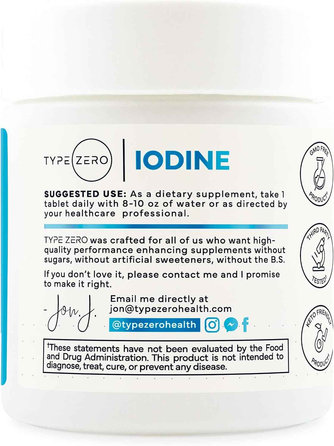 Type Zero Clean Iodine (325mcg) 60 Tablets, from Sea Kelp, Gluten-Free - GMO-Free