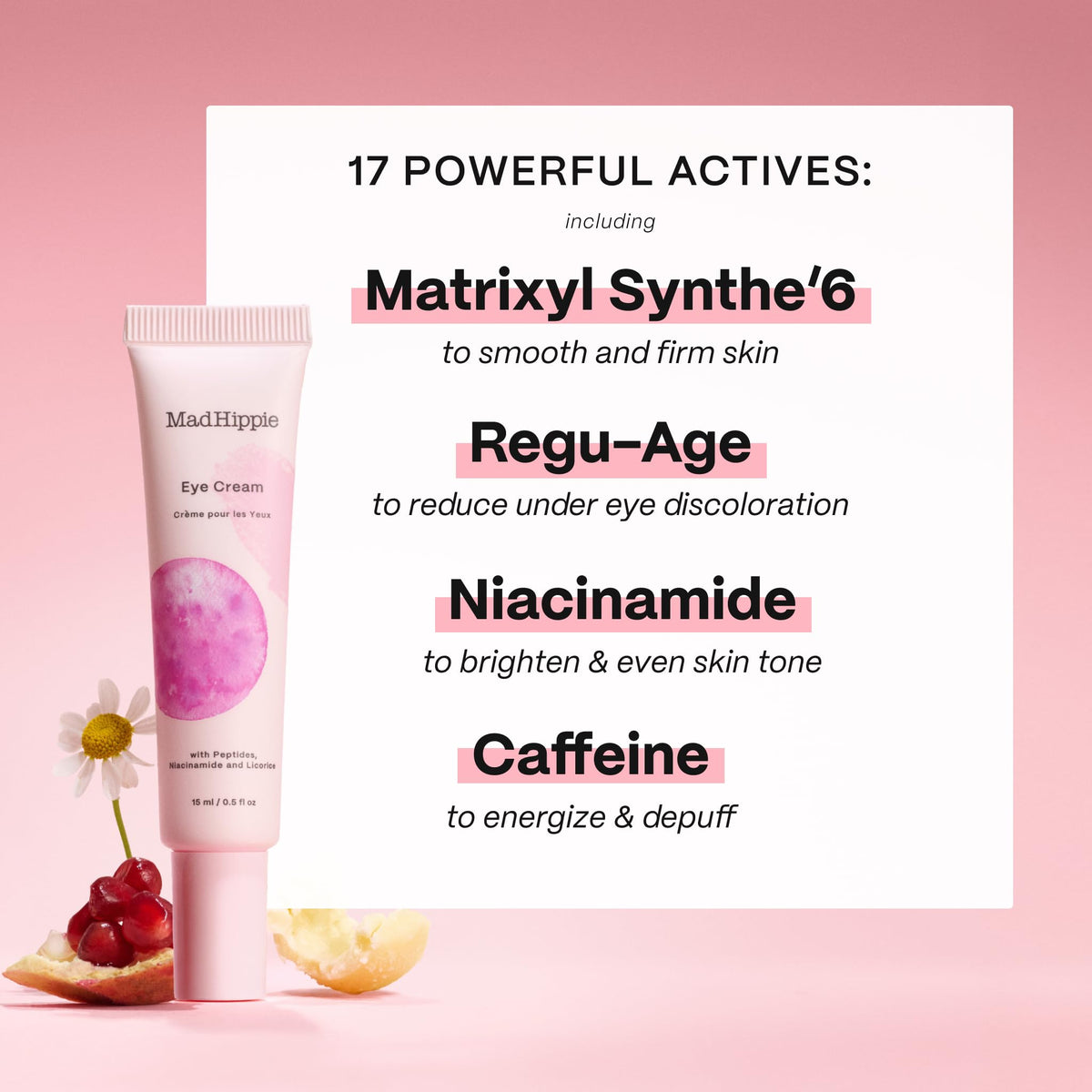 Mad Hippie Anti-Aging Eye Cream - Vitamin C & Peptides for Dark Circles & Puffiness - Niacinamide & Kakadu Plum (0.5 oz)