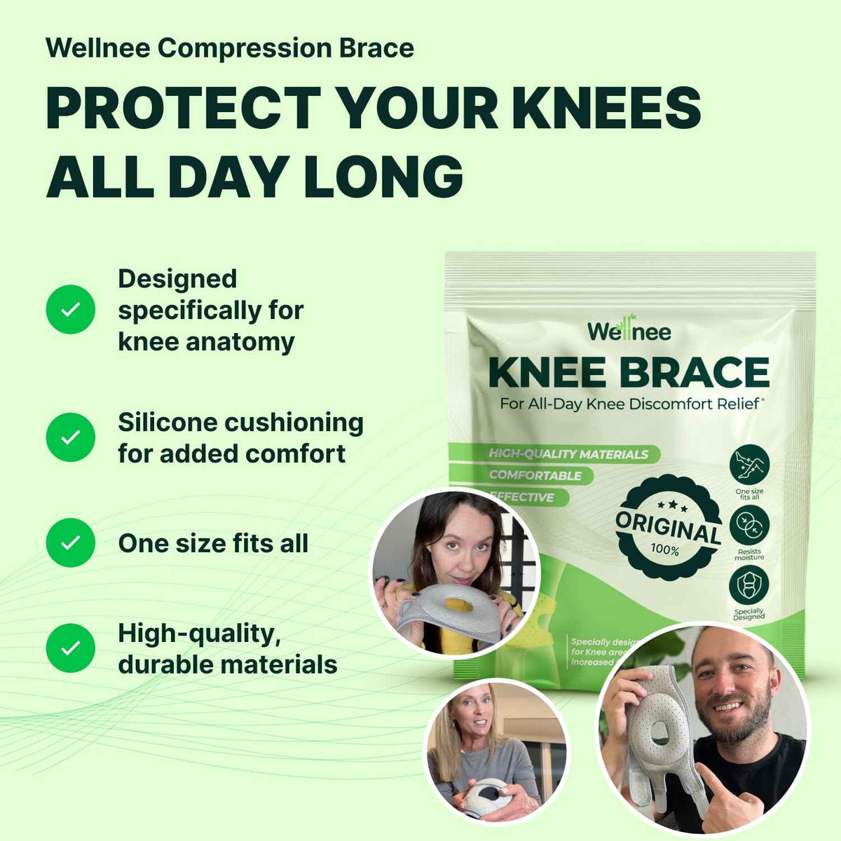 Wellnee Knee Brace with Silicone Padding - Wellknee Compression Sleeve for Men & Women - Joint Support that Massages & Boosts Circulation During Walking, Running & Exercise