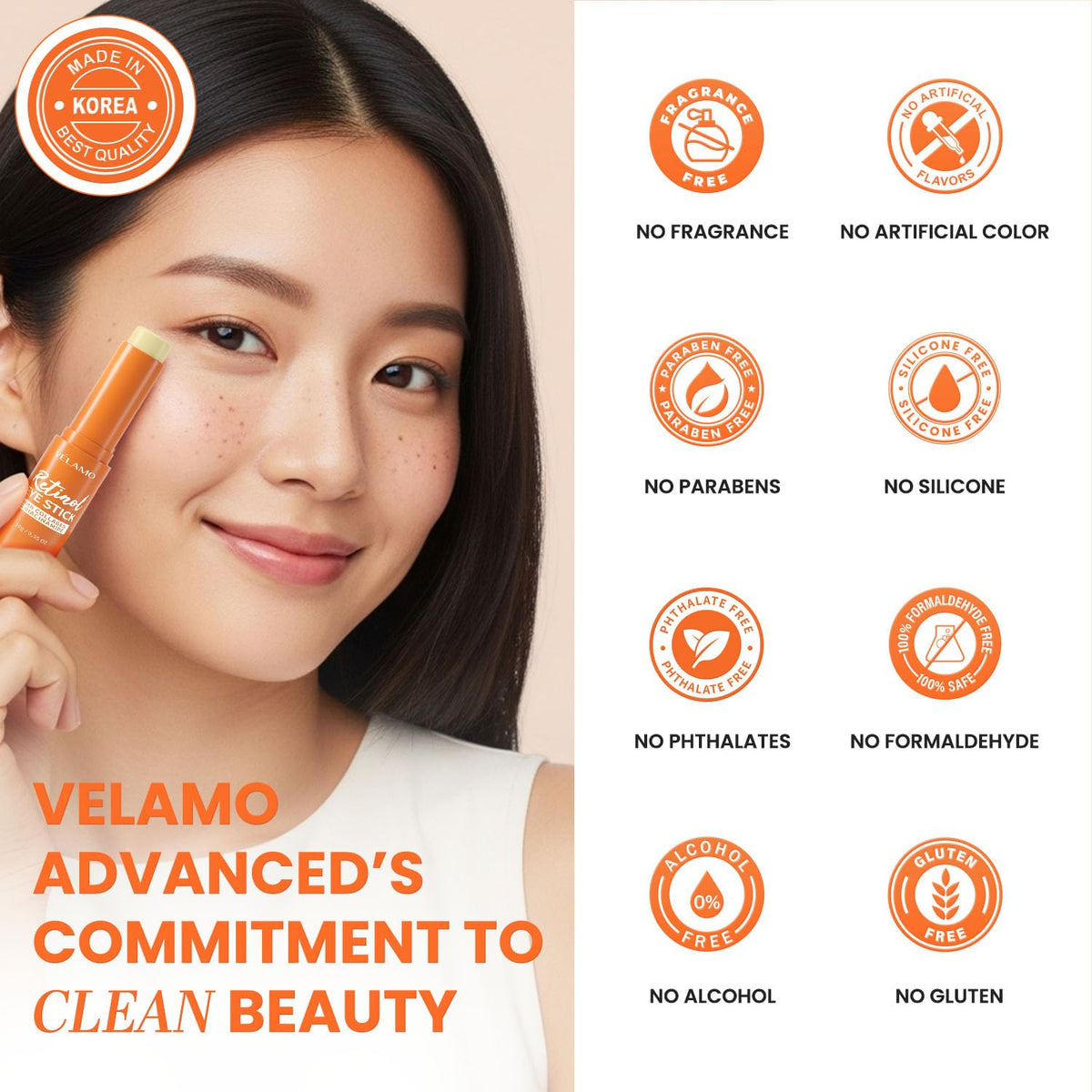 VELAMO ADVANCED Retinol Eye Stick (3 Pcs) - Upgraded Korean Formula with Collagen, Niacinamide & Peptides for Dark Circles & Wrinkles