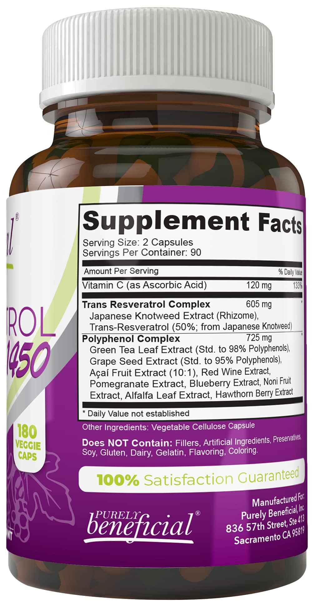 PURELY beneficial RESVERATROL1450-90day Supply, 1450mg per Serving of Potent Antioxidants & Trans-Resveratrol, Promotes Anti-Aging