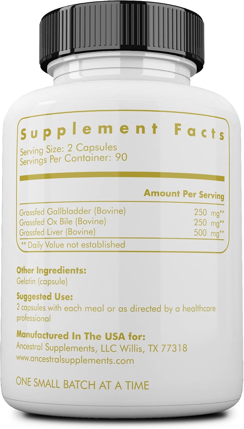 Ancestral Supplements Grass Fed Beef Gallbladder Supplement, 180 Ct - With ox bile and liver support, this formula promotes bile flow, digestive health and gallbladder function.
