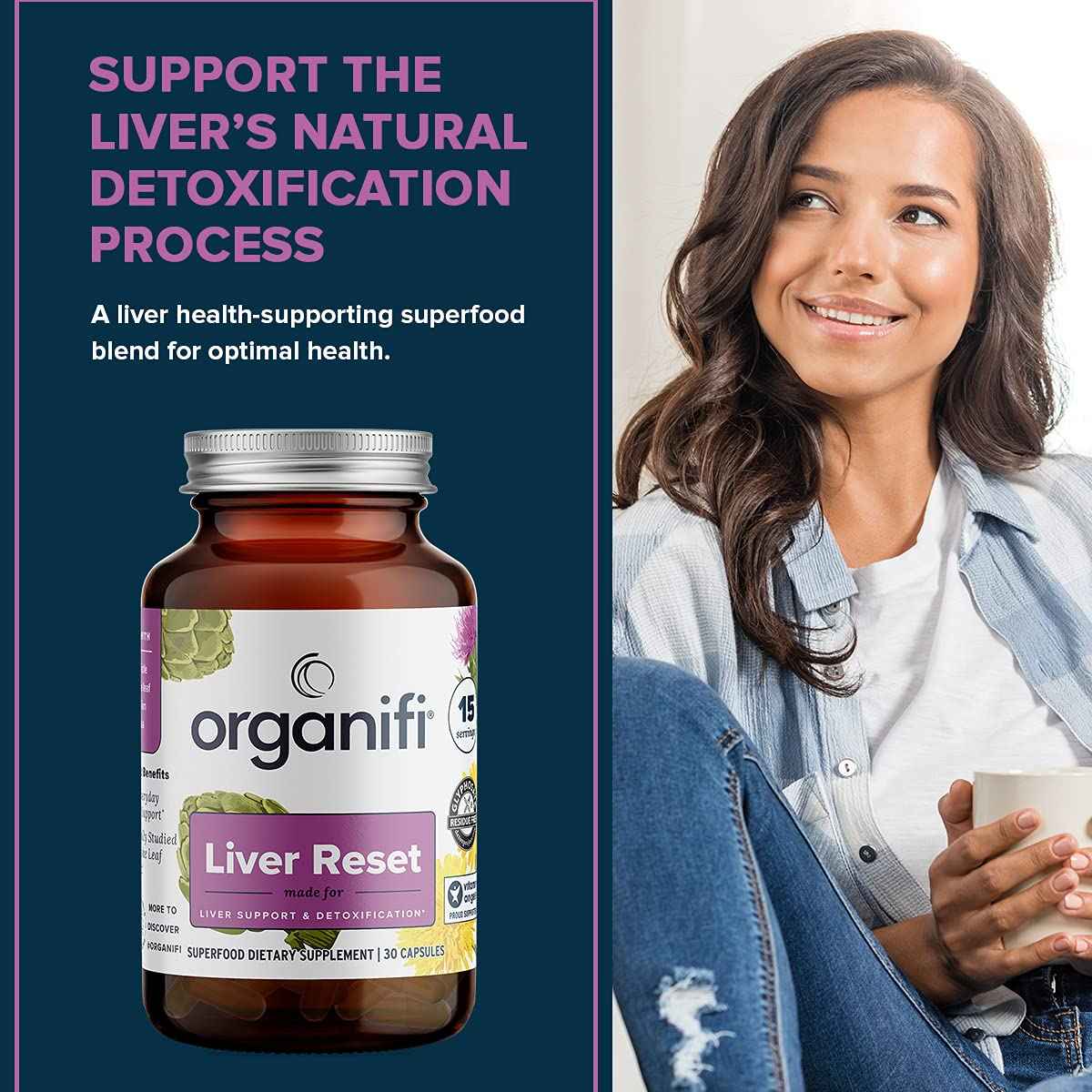 Organifi - Liver Reset - Liver Detox - Digestive and Immune Support - Promotes Cellular Energy Production, 30 Capsules