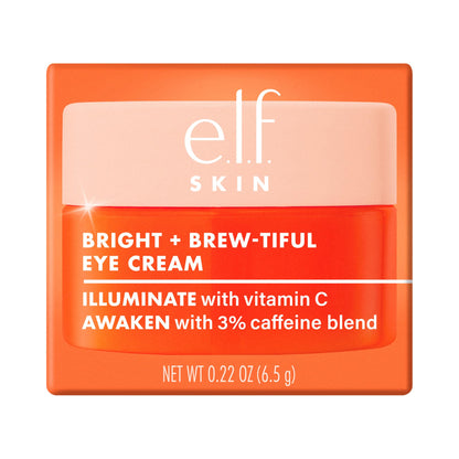 e.l.f. SKIN Bright + Brew-tiful Eye Cream Mini - Travel Size Caffeine Eye Treatment for Dark Circles & Puffiness (Vegan & Cruelty-Free)