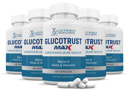 Justified Laboratories (5 Pack) Glucotrust Max 1295MG Formula Supplement Pills 300 cap
