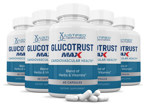 Justified Laboratories (5 Pack) Glucotrust Max 1295MG Formula Supplement Pills 300 cap
