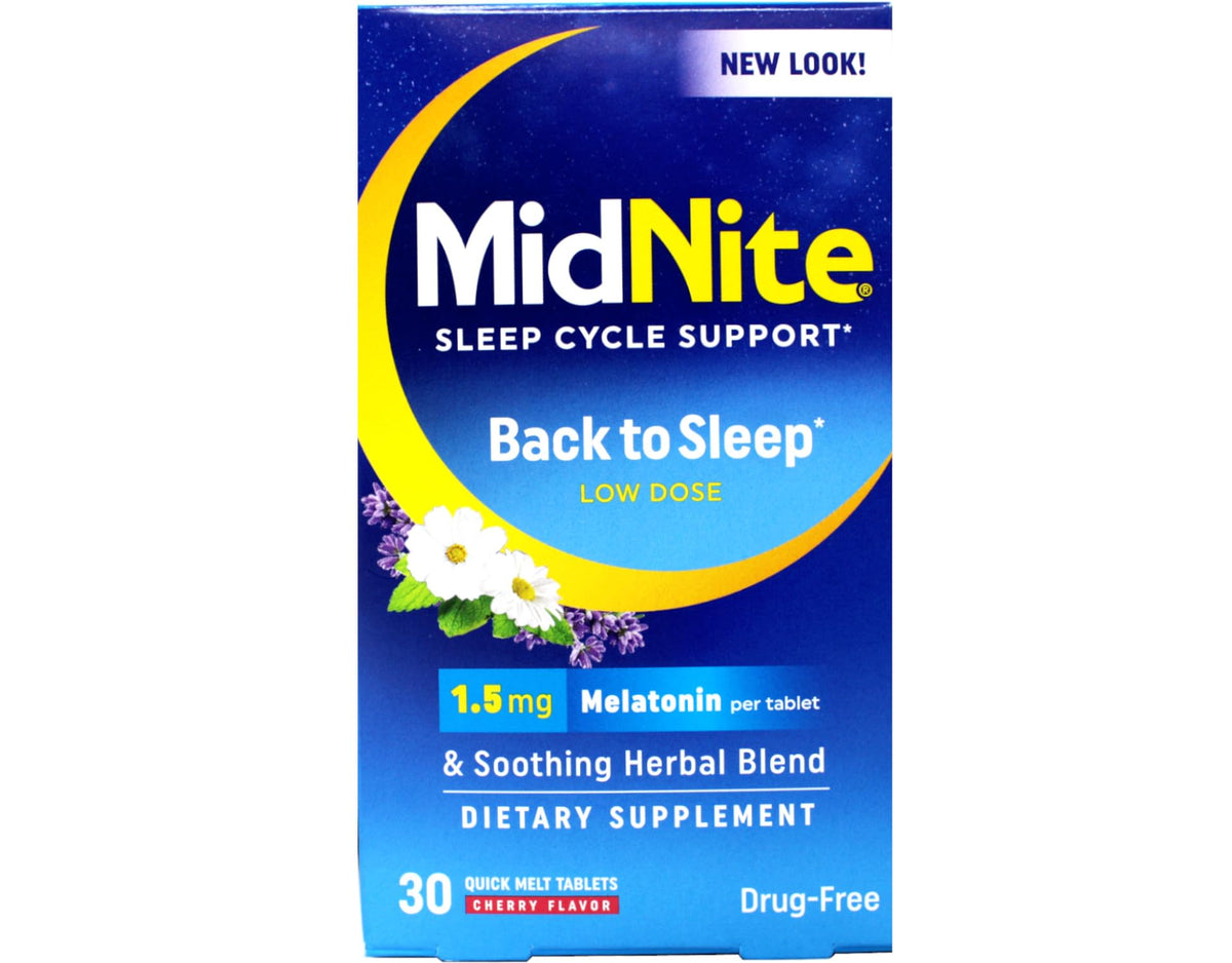 MidNite Sleep Health for Occasional Sleeplessness, 30 Chewable Cherry Tablets (Pack of 3)