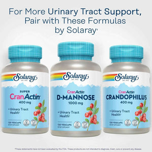 SOLARAY D-Mannose 1000mg with CranActin Cranberry Supplement 400mg, Urinary Tract Health & Bladder Support Capsules with Vitamin C, Vegan, 60 Day Guarantee, 60 Servings, 120 VegCaps (120 CT)