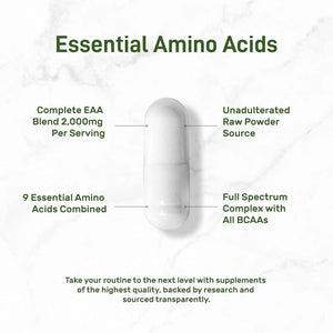 Essential Amino Acids (EAA) 2000mg Per Serving, 300 Capsules - Unflavored - 9 in 1, All BCAAs (Branched-Chain Aminos) - Lean Muscle Support & Natural Pre Workout Supplement
