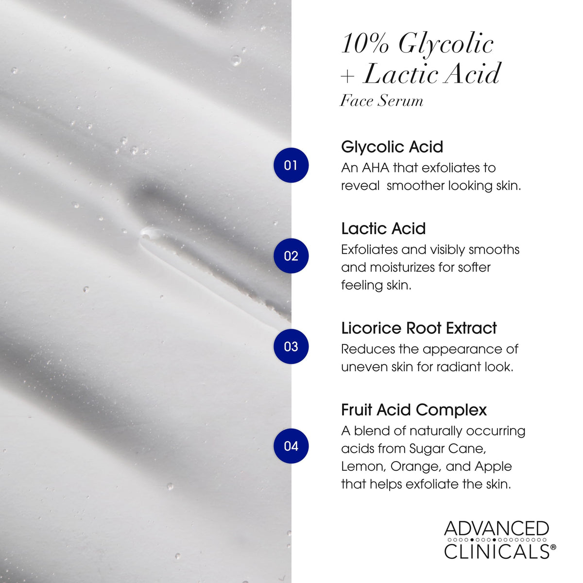 Advanced Clinicals 10% Glycolic Acid Serum – Triple Acid Exfoliant (52ml)