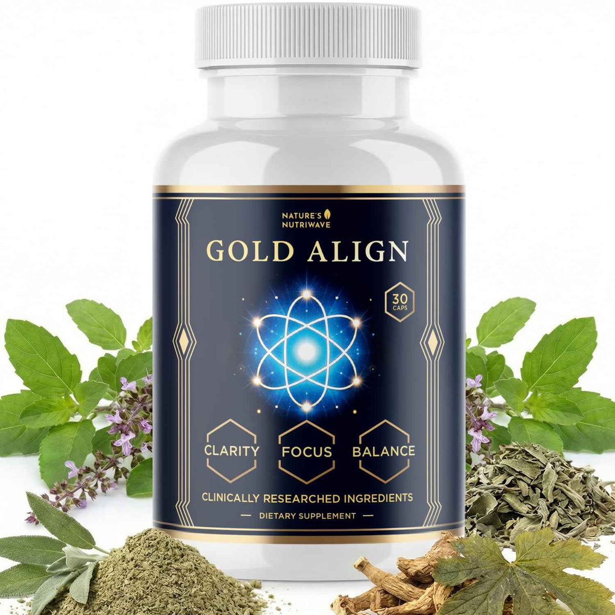 Gold Align - Holy Basil Capsules with Sage, Goldenseal, Monoatomic Gold - Herbal Supplement for Overall Health,100% Natural - Made in USA, Non-GMO, GMP-Certified - 30 Capsules, 1 Month Supply