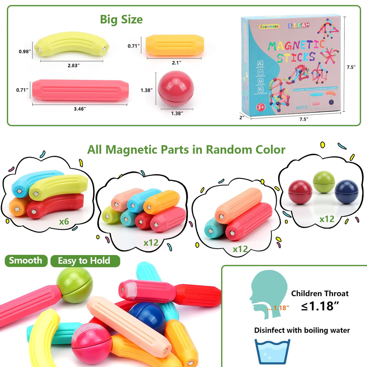 COUOMOXA Magnetic Building Blocks for Toddlers: STEM Educational Toys for 3 4 5+ Years Old Kids - Magnetic Stick Montessori Game for Family for Boys Girls 3-5