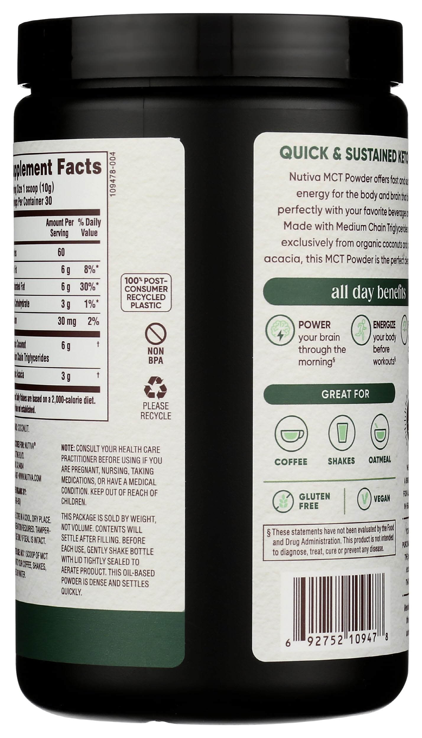 Nutiva, Organic MCT Powder, 10.6 Ounce