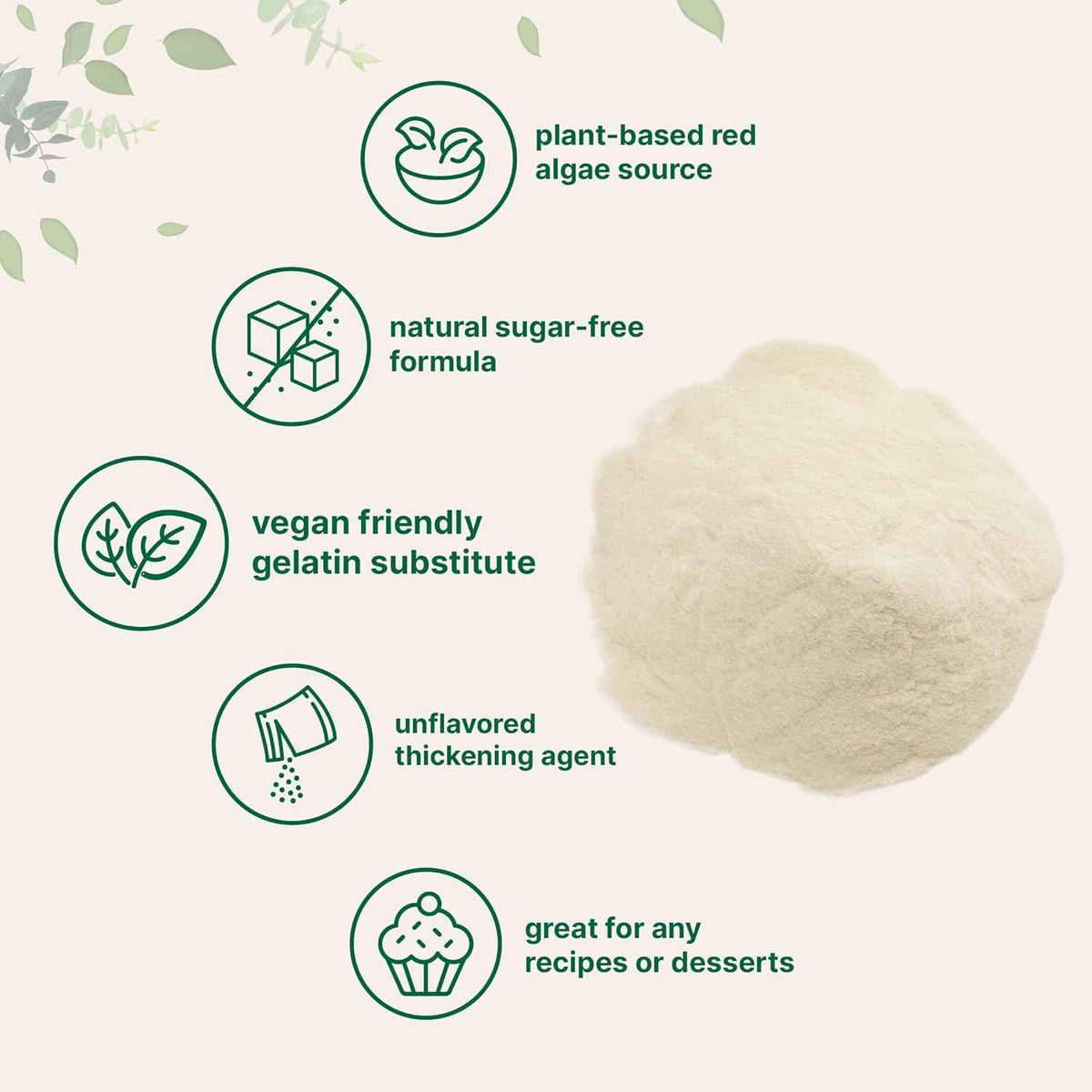 Agar Agar Powder, 1lb (16oz) - Planted-Based Source from Red Algae - Unflavored Thickening Agent for Cooking & Baking - Vegan Substitute for Beef Gelatin - Non-GMO, Vegan Friendly