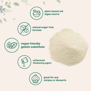 Agar Agar Powder, 1lb (16oz) - Planted-Based Source from Red Algae - Unflavored Thickening Agent for Cooking & Baking - Vegan Substitute for Beef Gelatin - Non-GMO, Vegan Friendly