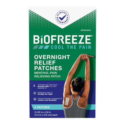 Biofreeze Overnight Pain Relief Patches, Arthritis Pain Reliever, Knee & Lower Back Pain Relief Patch, Sore Muscle Relief, Neck Pain Relief, 4 Biofreeze Menthol Patches