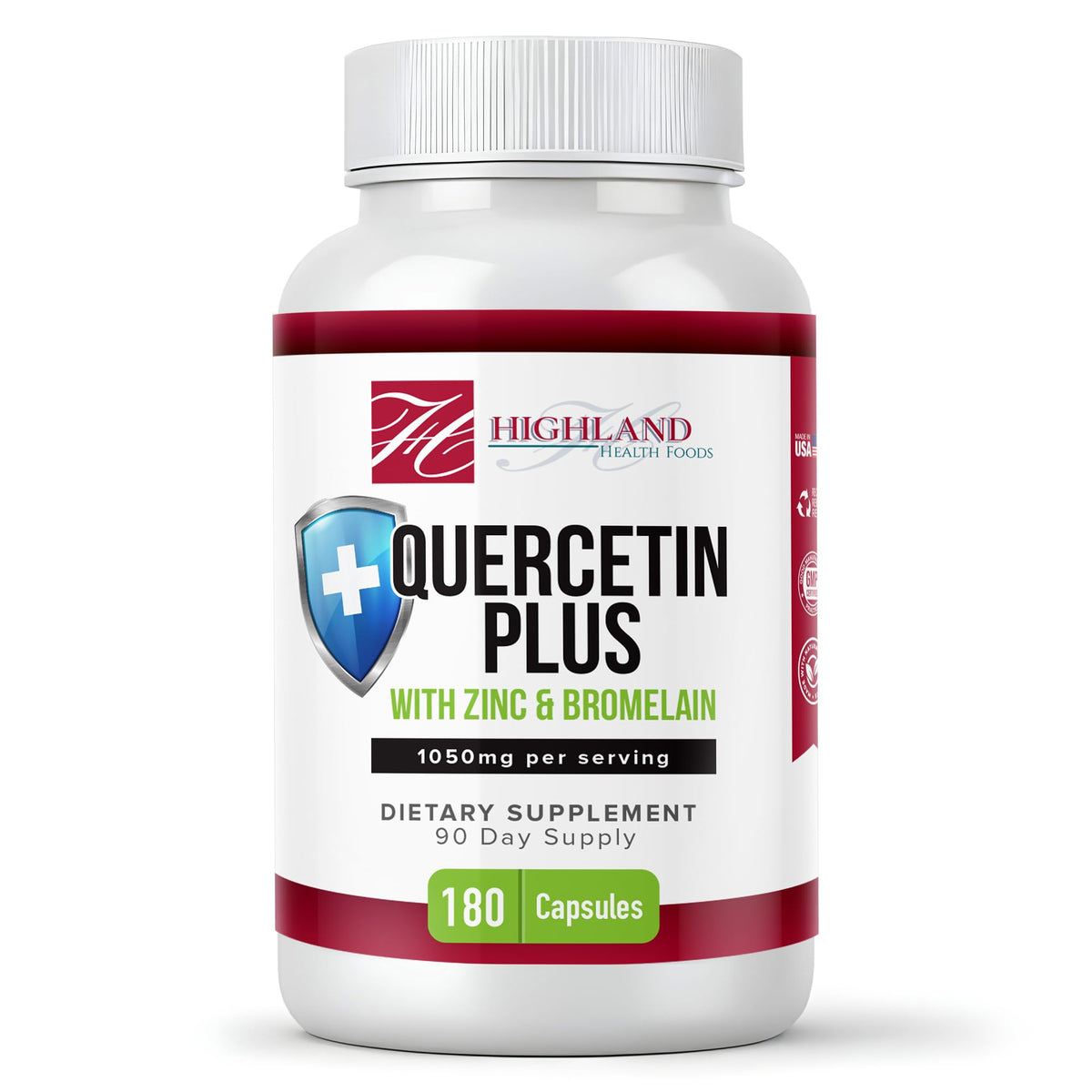 Highland Health Foods Quercetin Plus Bromelain and Zinc 180 Capsules - Immune Support Supplement for Adults, Teens, Seniors - Quercetin with Bromelain for Immune Support Highland Health FoodsBuy Supplements Australia