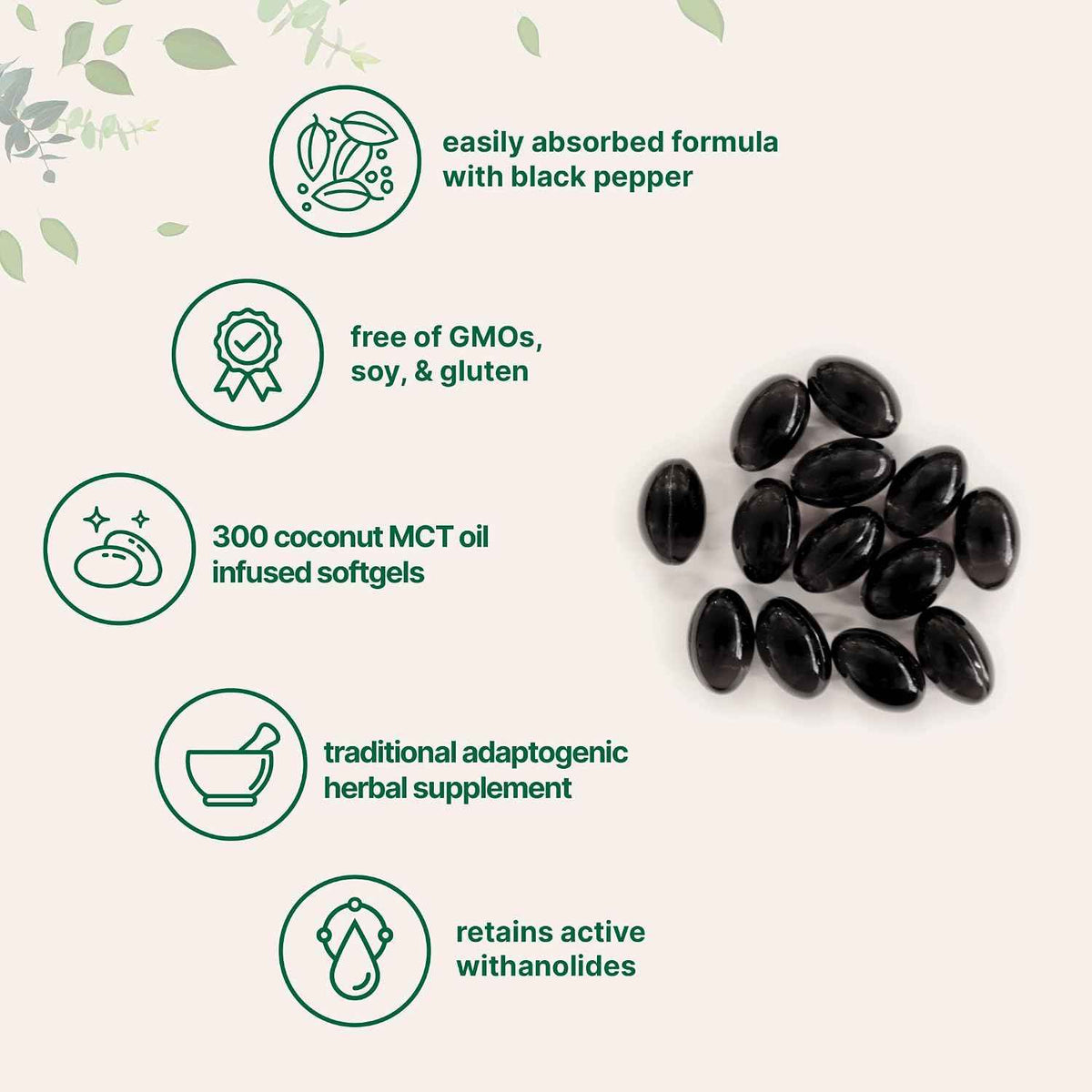 Micro Ingredients Ashwagandha Supplement with Black Pepper - 300 Coconut MCT Oil Softgels - High Potency Root Extract - Better Absorption - Non-GMO