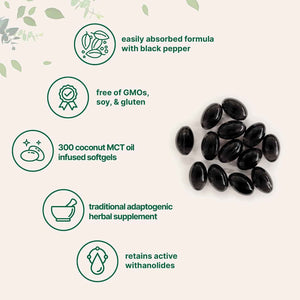 Micro Ingredients Ashwagandha Supplement with Black Pepper - 300 Coconut MCT Oil Softgels - High Potency Root Extract - Better Absorption - Non-GMO