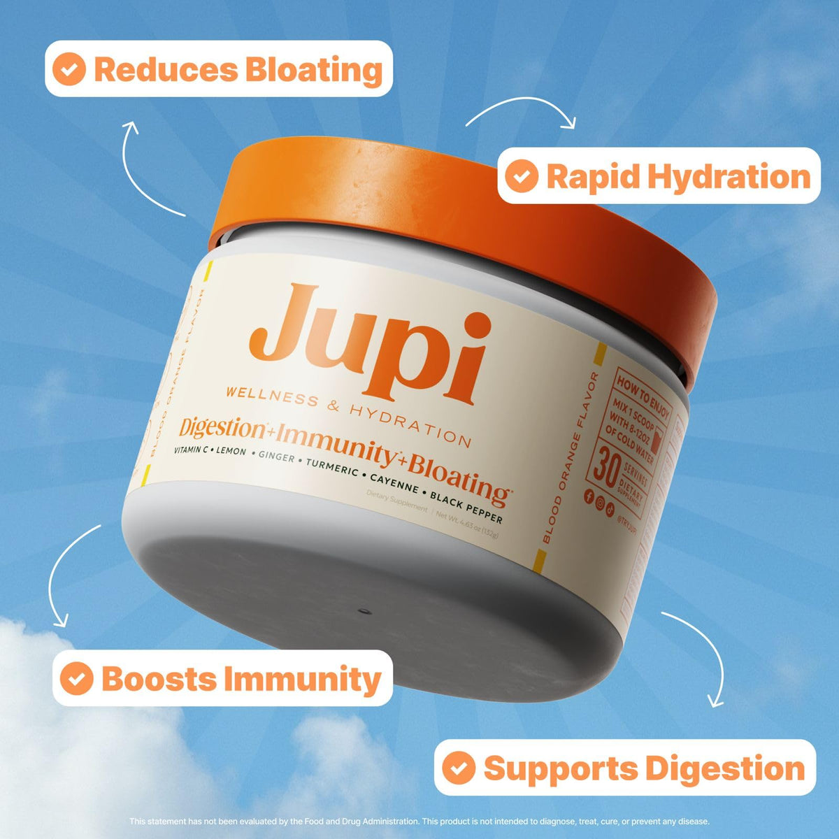 Jupi Hydration & Wellness Powder - Turmeric & Ginger shots, Vitamin C Supplement for Energy, Immune Support & Digestive Health - Vegan, Gluten-Free Drink Mix