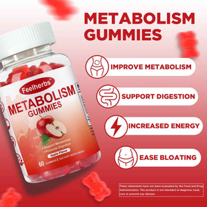 Feelherbs Metabolism Gummies for Women and Men Digestion & Energy, 60 Count Apple Cider Vinegar Gummies with Vitamin B12 & Beet Root, Chewable Keto ACV Vitamin for Metabolism & Detox Cleanse