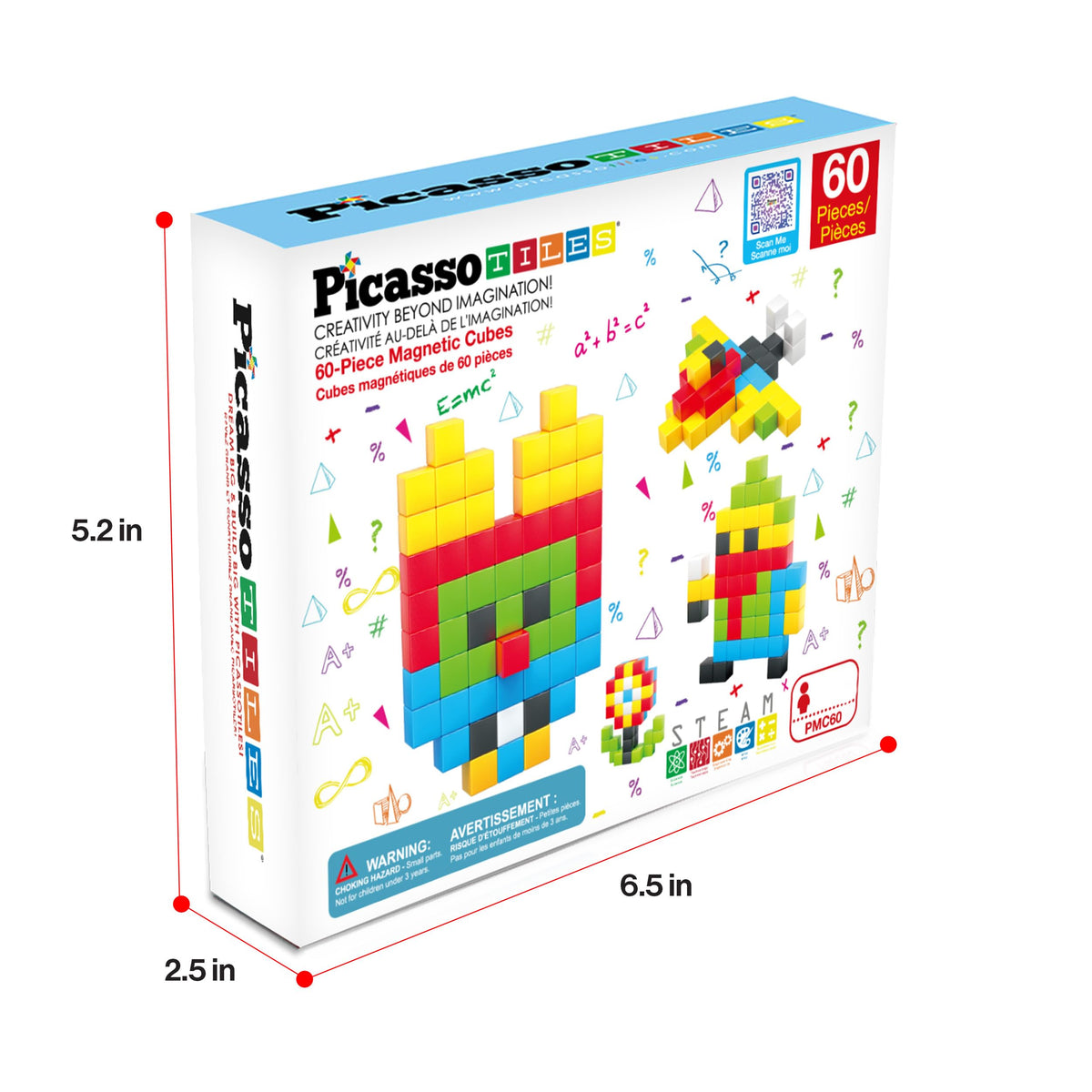 PicassoTiles 60pc Magnetic Puzzle Cube Building Set 1 Inch 3D Blocks STEM Construction Toy for Toddlers Kids Boys Girls Age 3+ Montessori Learning Travel Sensory Gift with Educational Idea Book PMC60