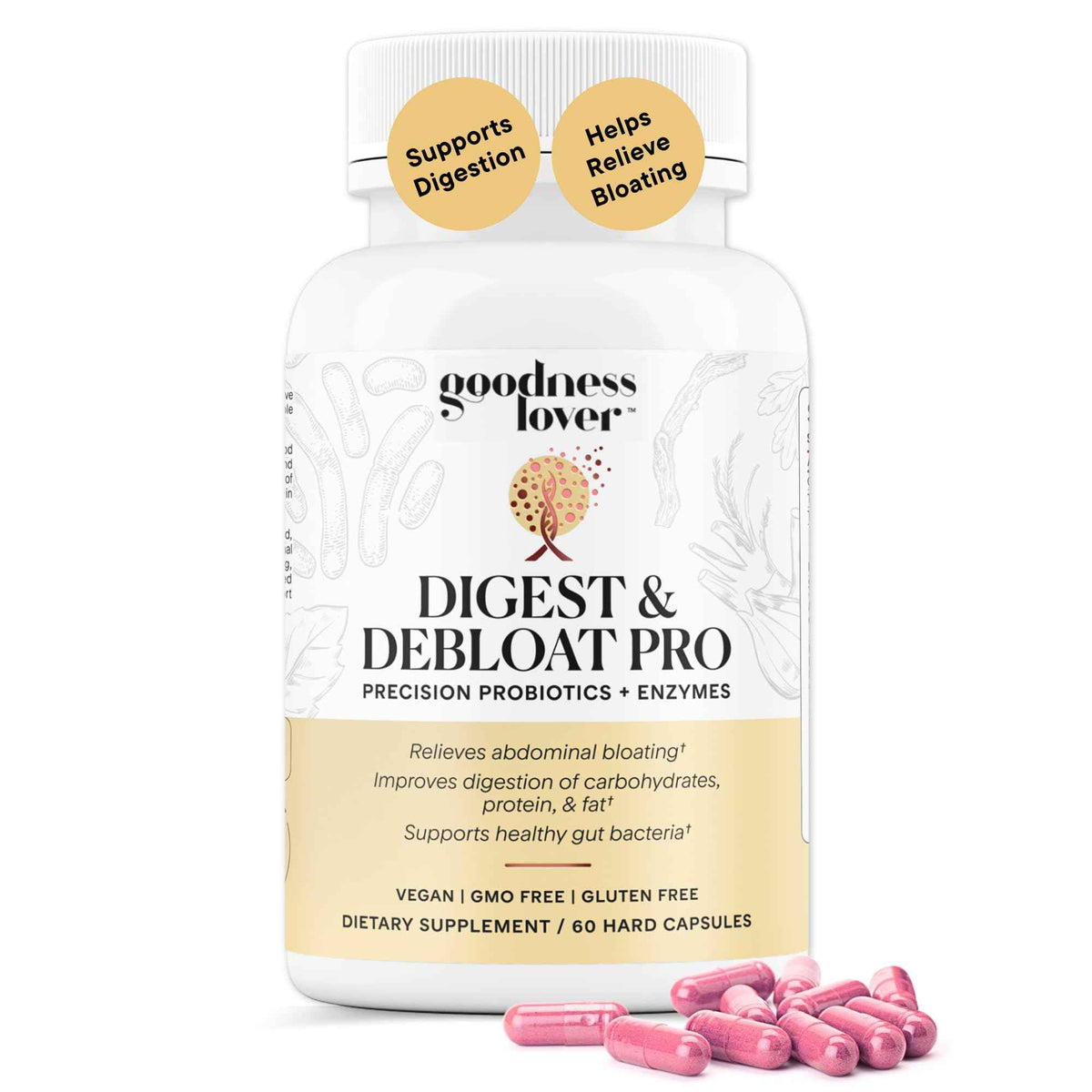 Goodness Lover Digest & Debloat Pro, Natural Digestive Enzymes Probiotics for Bloating Relief and Gas Relief, Probiotic Supplement for Women and Men