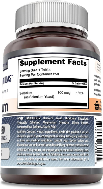 Amazing Formulas Selenium Supplement - 100 Mcg Per Serving - 250 Tablets - Non-GMO - Gluten Free - Made in USA
