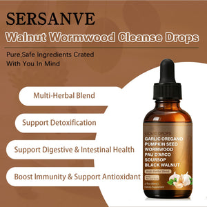 SERSANVE Natural Black Walnut Wormwood Gut Cleanse | Black Walnut Clove Drops with Pumpkin Seed, PAU D’Arco, Soursop, Garlic and Oregano | Vegan, Alcohol-Free Formula for Digestion Support, 2 fl oz SERSANVE buy supplements Au